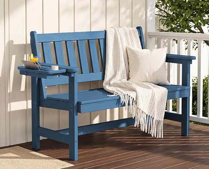 SERWALL HDPE Outdoor Bench, Weatherproof Porch Bench, 1 Pack, Suitable - Image 2