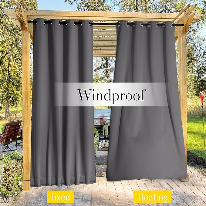 NICETOWN 2 Panels Outdoor Curtains Waterproof Extra Long W52xL108 Grey | - Image 8