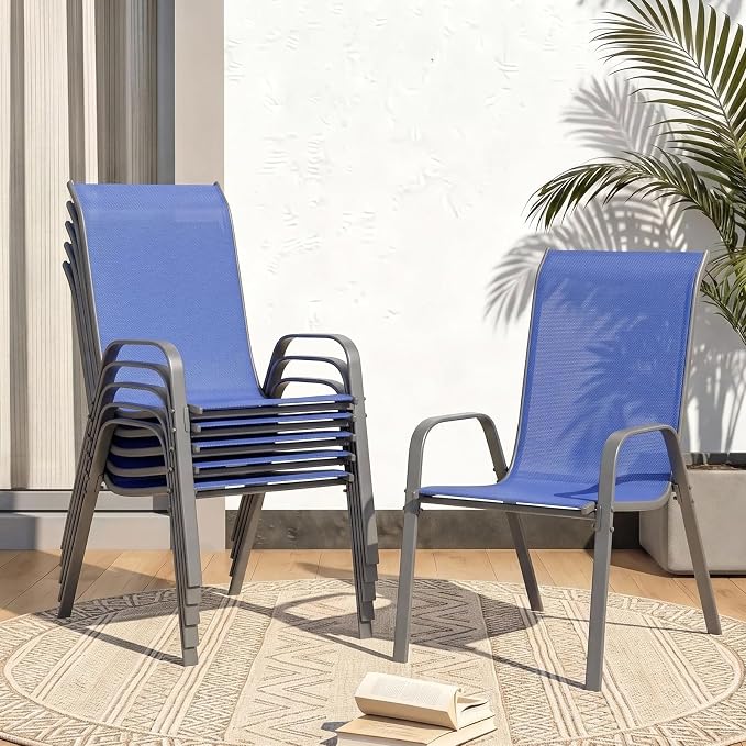 MAMIZO Patio Dining Chairs, Stackable Textilene Chair Set of 6, by MAMIZO
