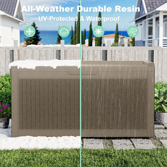 DRATO 70 Gallon Outdoor Storage Box Waterproof, Lockable Resin Deck Box - Image 3