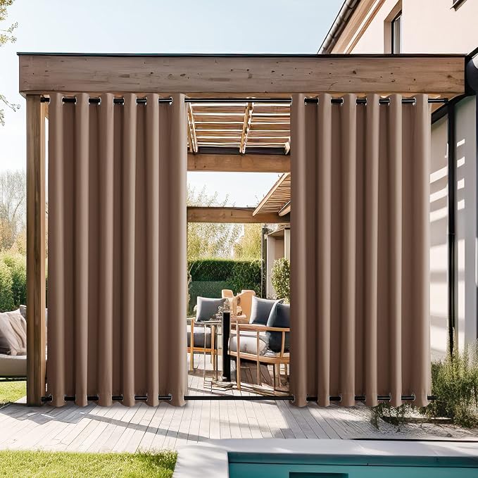 NICETOWN Outdoor Patio Curtains Windproof & Waterproof 2 Panels, Grommet Top & - Image 2
