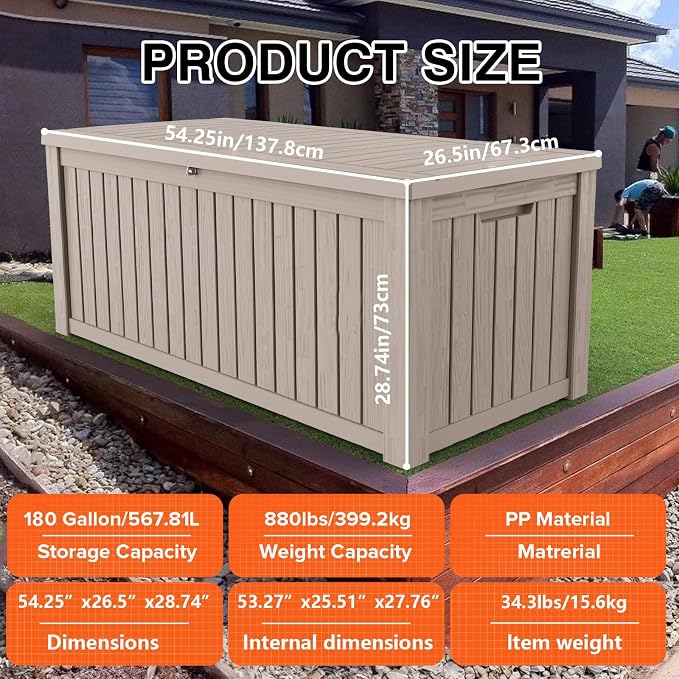 TARKARI 180 Gallon Lockable Resin Deck Box, Waterproof & UV-Resistant Outdoor - Image 2