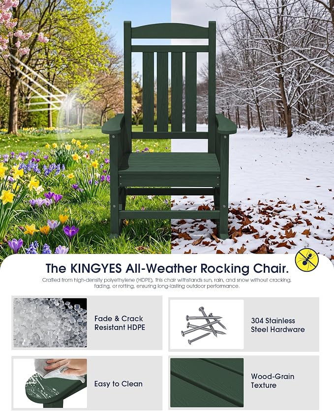 Oversized Outdoor Rocking Chairs Set of 4, HDPE Porch Rocker - Image 4