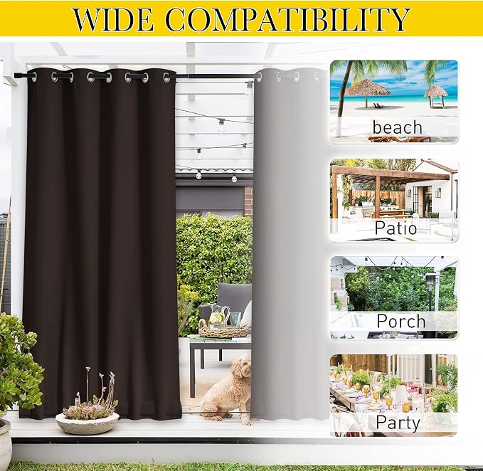 NICETOWN 2 Panels Outdoor Curtains Waterproof Fixed Bottom W52xL95 Brown | - Image 7