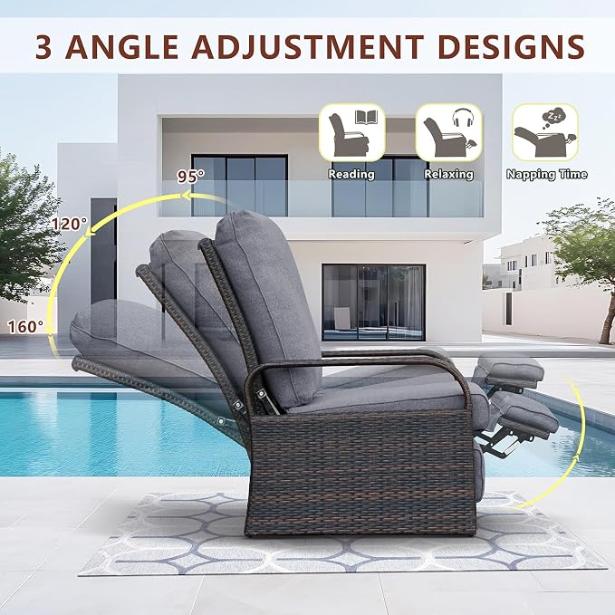 Outdoor Recliner, Aluminum Frame Patio Chaise Lounge Chairs - Image 3