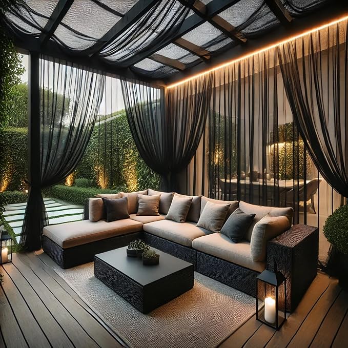 Extra Wide Outdoor Curtains Waterproof Black Voile Mesh Screen Lightweight by Unknown