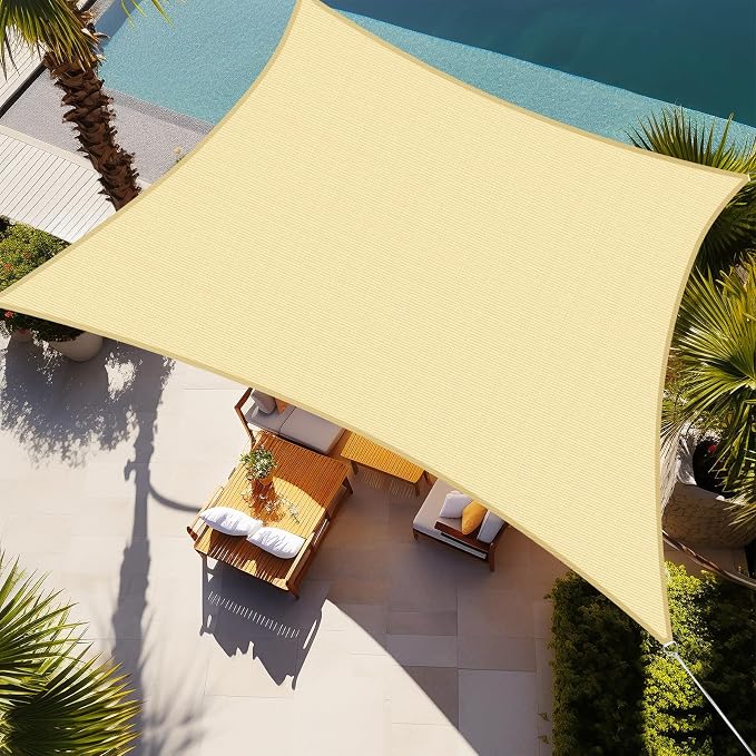 Shade&Beyond Rectangle Sun Shade Sail 08'X10' Permeable Canopy Beige by ShadeBeyond