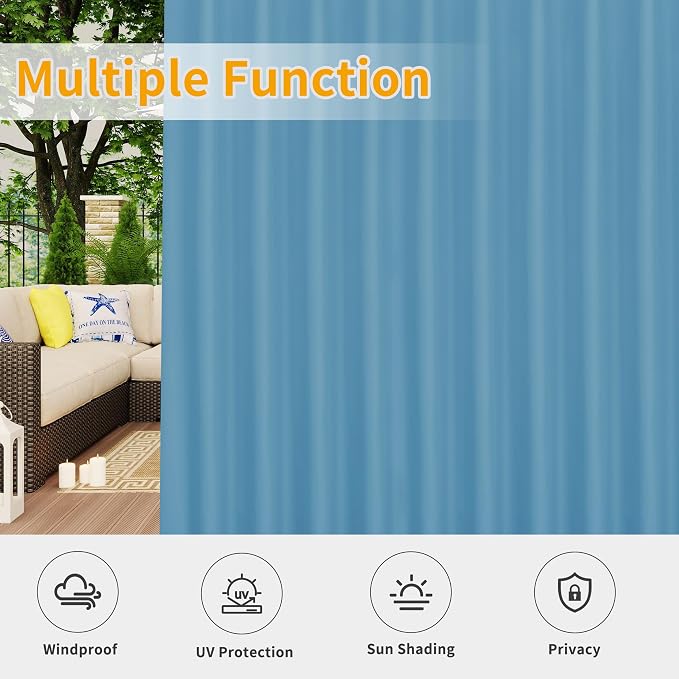 Easy-Going Outdoor Patio Curtains 2 Panels, 110x120 inch, Sky Blue | Privacy - Image 5