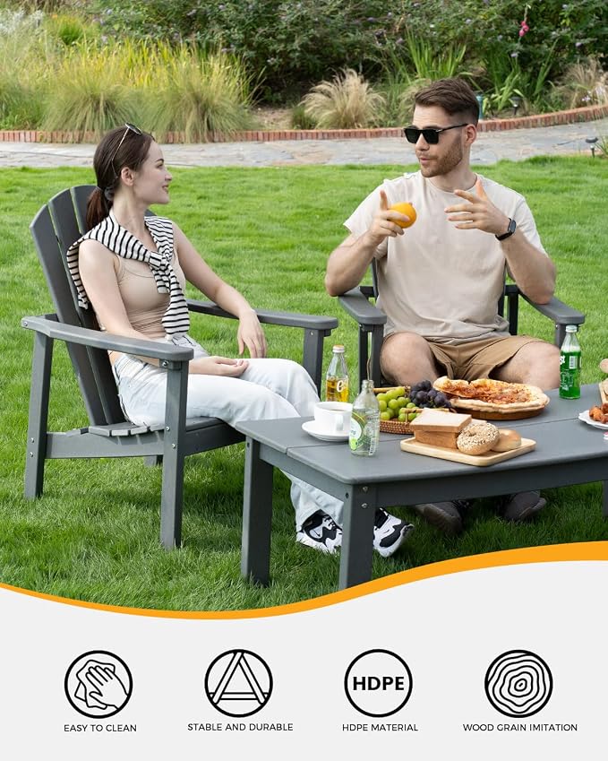 Stackable Set, 2 Chairs with 47in Table, All-Weather HDPE, 380 lbs Each+47.2in - Image 4