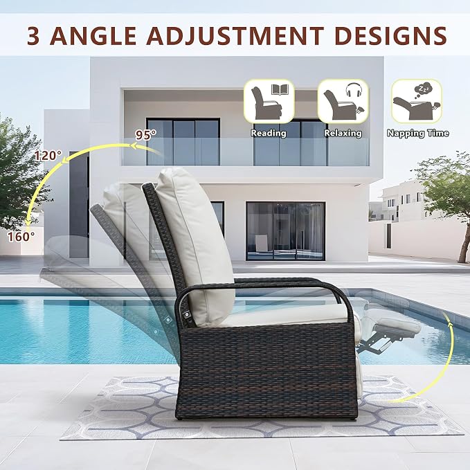 Outdoor Recliner, Aluminum Frame Patio Chaise Lounge Chairs - Image 3