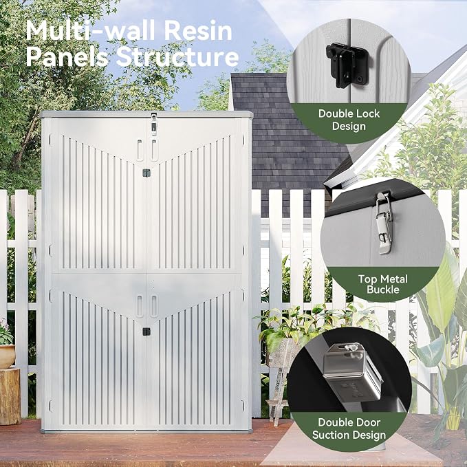 Aoxun Outdoor Storage Shed, 64 Cu.Ft Vertical Resin Sheds, Outdoor Waterproof - Image 2