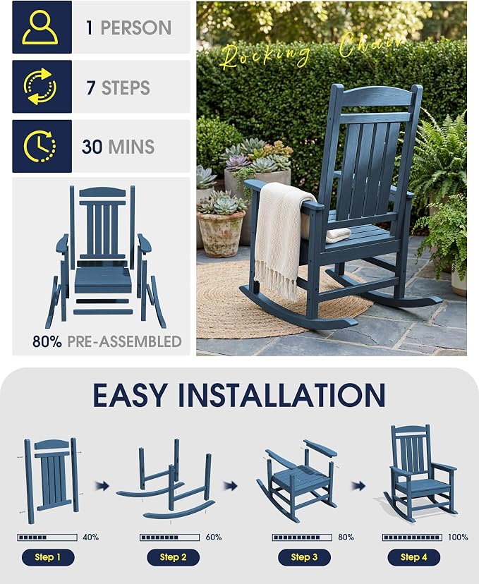 Oversized Outdoor Rocking Chairs Set of 2, HDPE Porch Rockers - Image 7