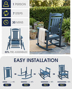 Oversized Outdoor Rocking Chairs Set of 2, HDPE Porch Rockers - Image 7
