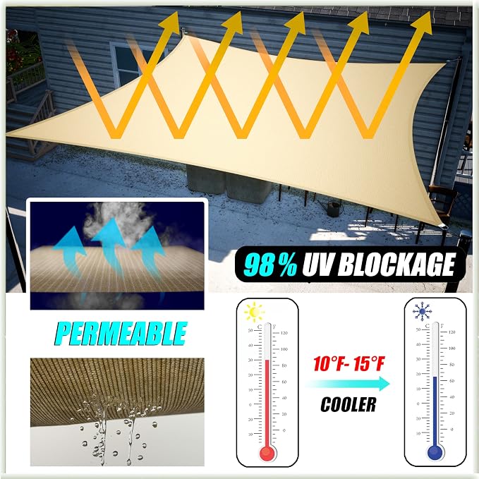 Amgo Custom Size 13' x 16' Green Rectangle Square Sun Shade Sail UPF50+ - Image 2