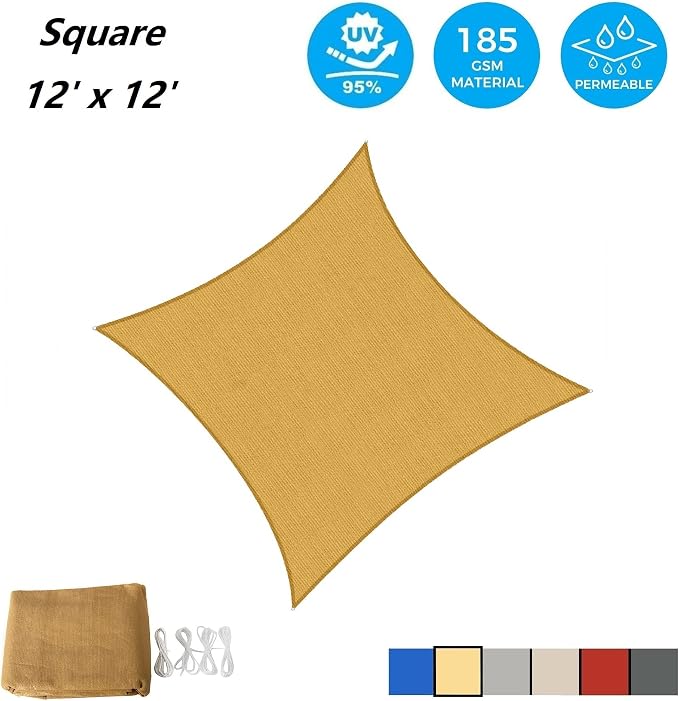 ASTEROUTDOOR Sun Shade Sail Rectangle 12' x 12' UV Block Canopy - Image 2