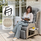 Outdoor Recliner with Adjustable Backrest and Footrest, PE Rattan Lounge Chair - Image 6