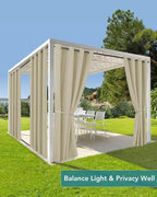 Windproof Outdoor Curtains for Patio Waterproof 4 Pcs 110x108 In Cream | - Image 5