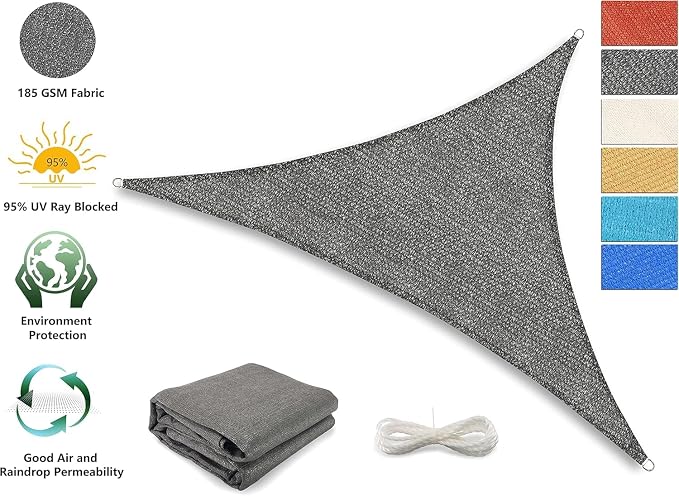 Tronssien Triangle 12'x12'x12' Sun Shade Sail, 95% UV Blockage Canopy Awning - Image 4