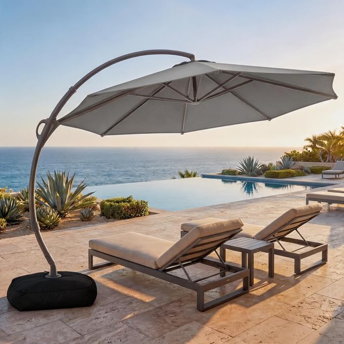 Outdoor Patio Umbrella with Base included, 12 FT Deluxe Curvy Cantilever by LAUSAINTHOME