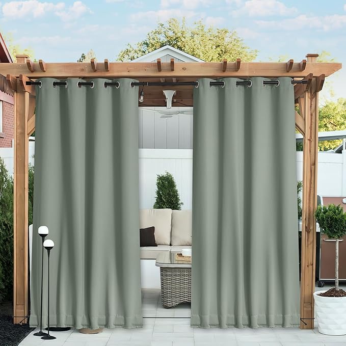 NICETOWN Outdoor Curtains Waterproof Fixed Bottom W52xL95 Sage Green | by NICETOWN