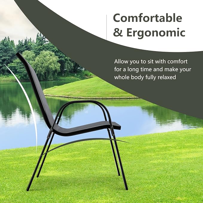 GIANTEX Patio Chairs Set of 4, Stackable Outdoor Dining Chairs - Image 6