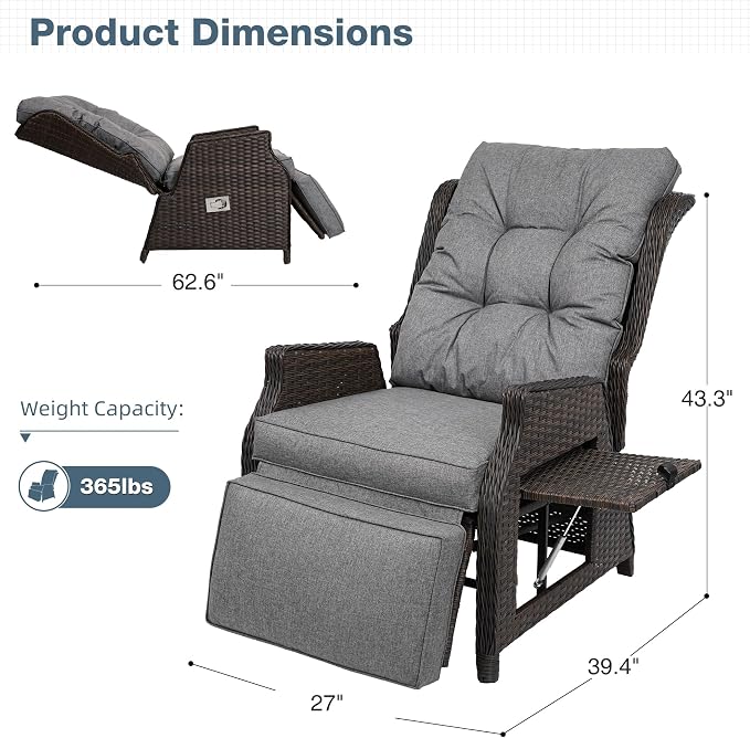 Outdoor Wicker Recliner with Adjustable Back and Footrest, PE Rattan Lounge - Image 2