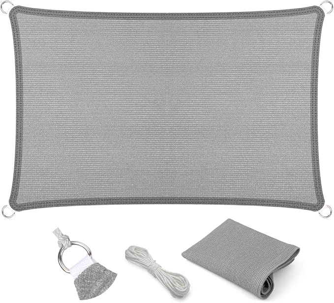 Eden's Decor Straight Flat-Edged Sun Shade Sail Rectangular 10' x 11' Grey by EdensDecorInc