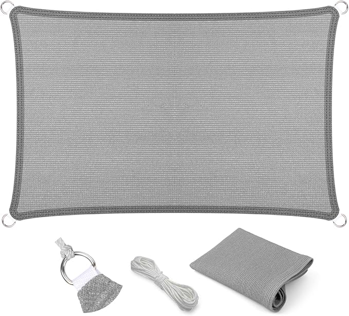 Eden's Decor Straight Flat-Edged Sun Shade Sail Rectangular 10' x 18' Grey by EdensDecorInc
