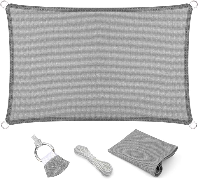 Eden's Decor Straight Flat-Edged Sun Shade Sail Rectangular 15' x 18' Grey by EdensDecorInc