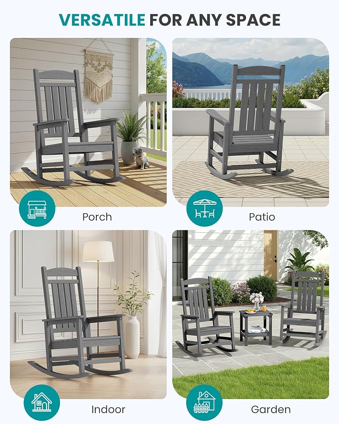 SERWALL Outdoor Rocking Chair Set of 2, Oversized Patio Rocking Chair, Yard | - Image 9