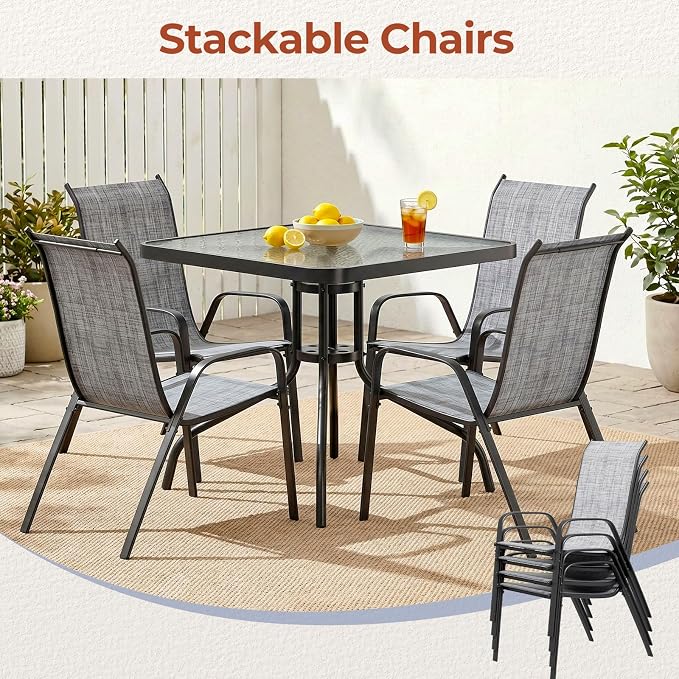 TLSUNNY Patio Chair, Outdoor Stackable Textilene Chairs Set of 6, - Image 3