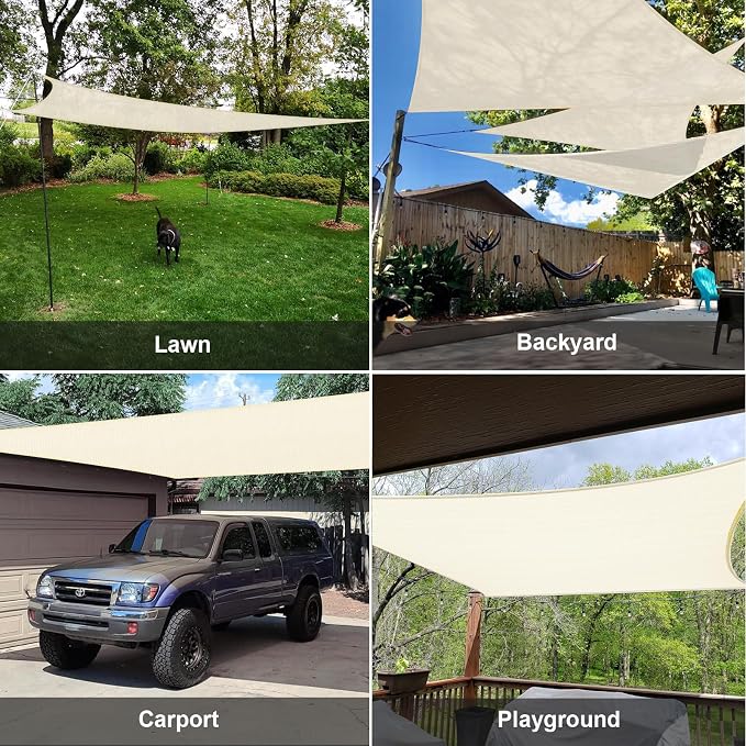 Sun Shade Sail 8' x 12' Butter Cream Rectangle Outdoor Canopy Cover | Outdoor - Image 8