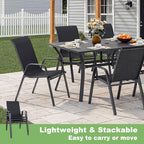 Outdoor Patio Chairs Set of 4 Stackable Dining Chairs All-Weather Textilene - Image 6