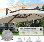 9x12FT Cantilever Patio Umbrella Heavy-Duty Aluminum | 360° Rotating Double - Image 3