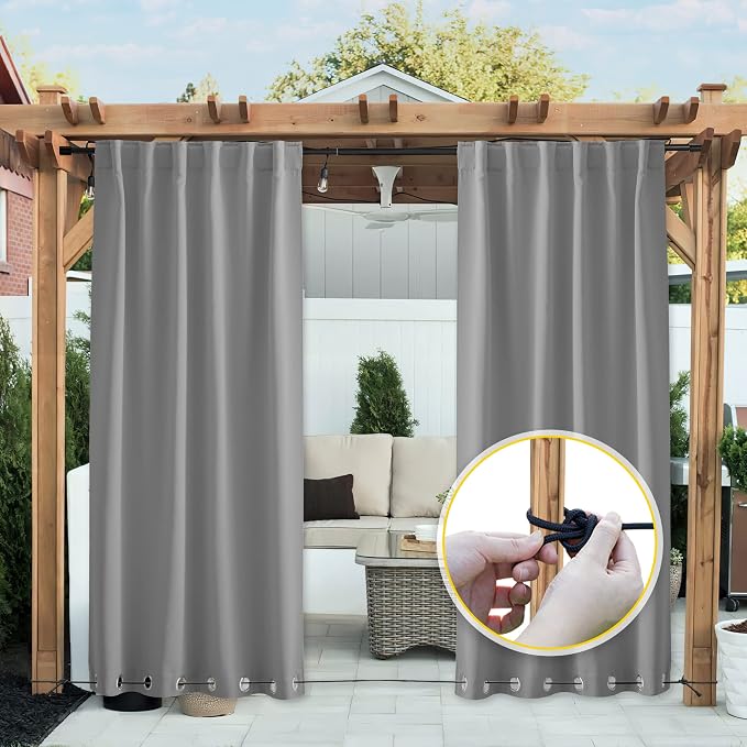 NICETOWN 2 Panels Outdoor Curtains Waterproof W52xL108 Silver Grey | Windproof - Image 2