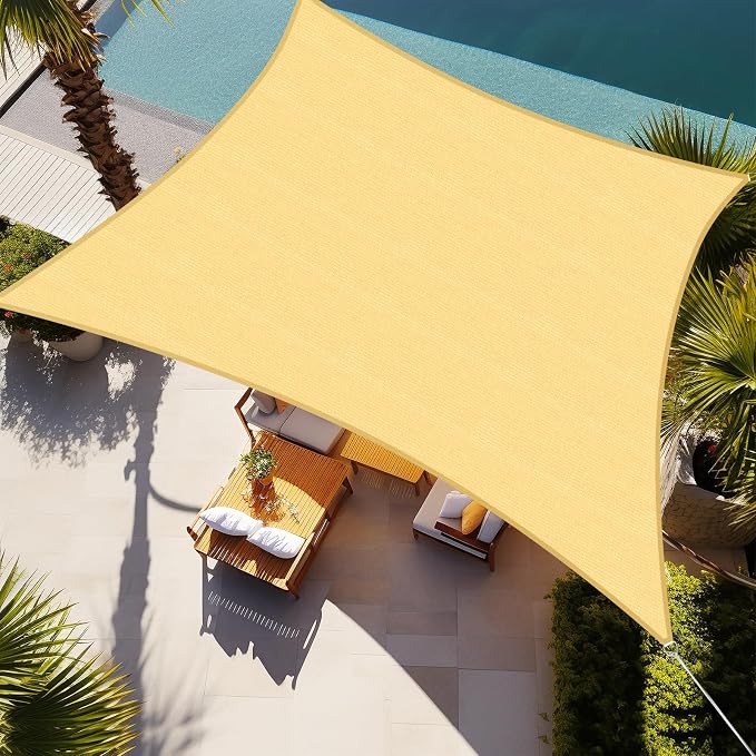 Shade&Beyond Rectangle Sun Shade Sail 12'X12' Permeable Canopy Sand by ShadeBeyond