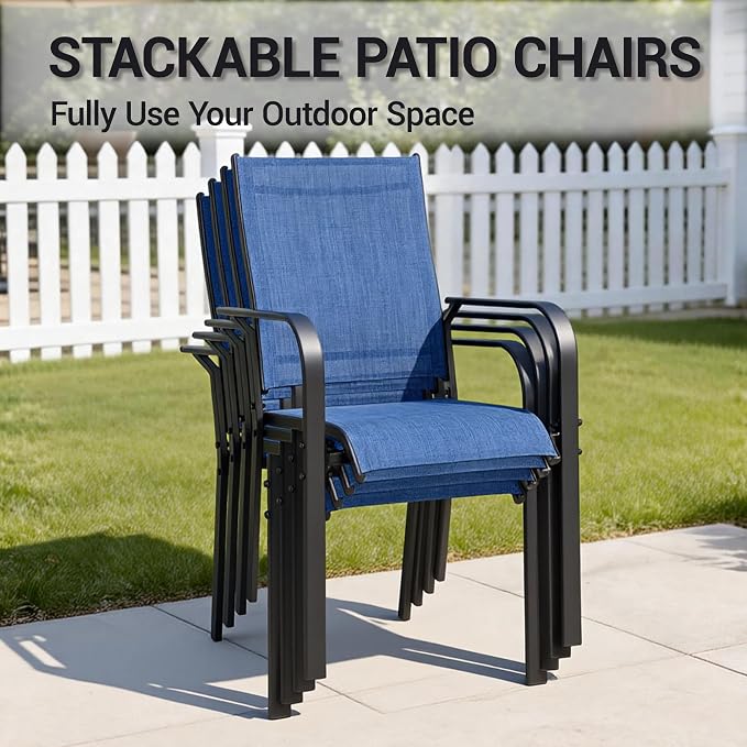 Patio Dining Chairs Set of 4, All-Weather High Back Textilene Stackable Chairs - Image 7