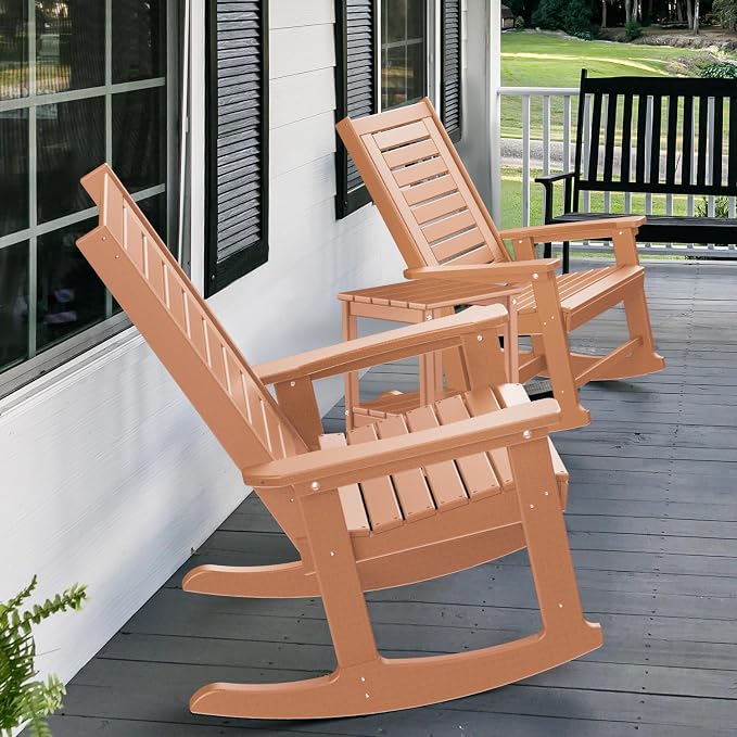 GREENVINES Oversized Outdoor Rocking Chairs Set of 4, HDPE Rocker, Teak | 21.7" - Image 5