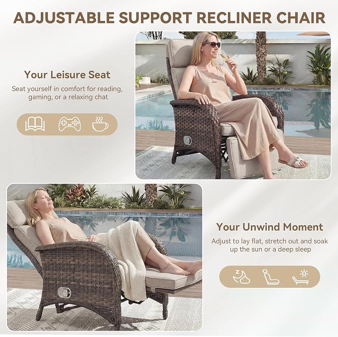 3 Pieces Zero Gravity Wicker Patio Recliner Chairs Set of 2 - Image 5