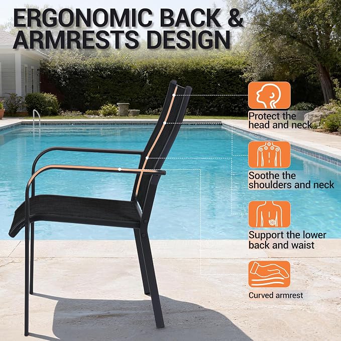 Patio Dining Chairs Set of 4, All-Weather High Back Textilene Stackable Chairs - Image 4