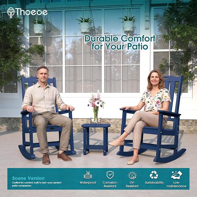 THOEOE Outdoor Rocking Chairs, Oversized Patio Rocking Chair | HDPE Outdoor - Image 2