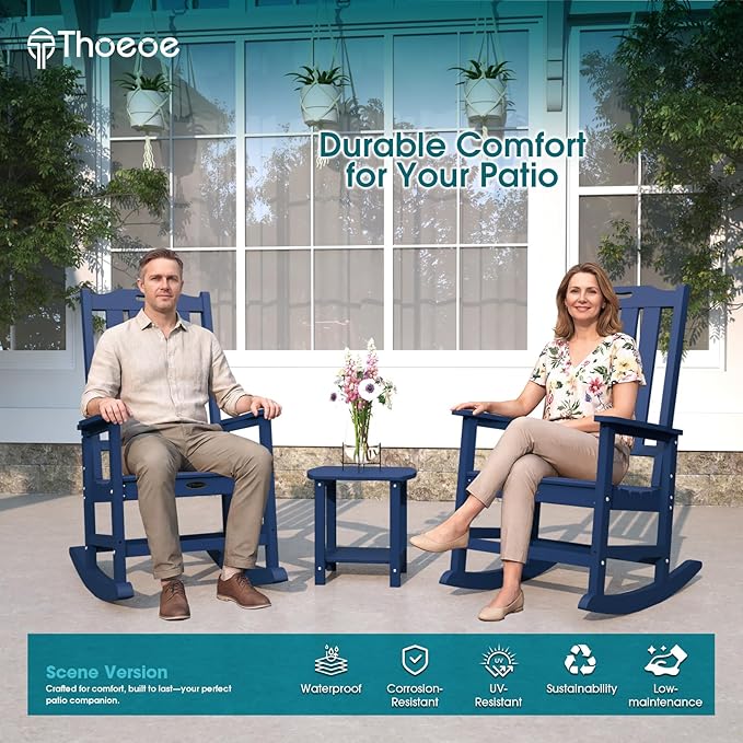 THOEOE Outdoor Rocking Chairs Set of 8, Oversized Patio Rocking Chair | HDPE - Image 2
