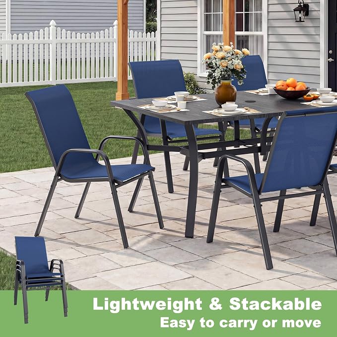 Outdoor Patio Chairs Set of 6 Stackable Dining Chairs All-Weather Textilene - Image 6