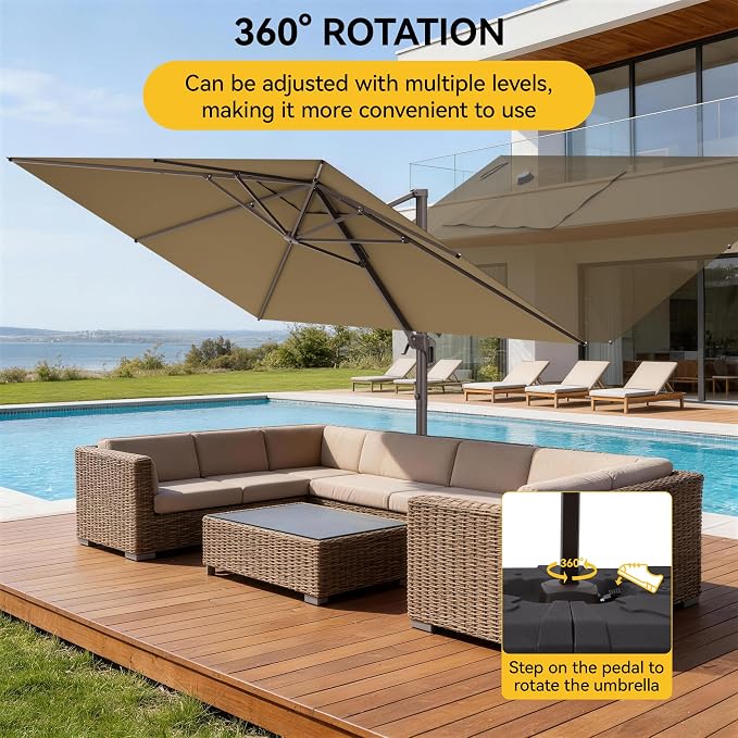 9x12 FT Cantilever Patio Umbrella, Large Rectangular Offset Outdoor Umbrella - Image 4