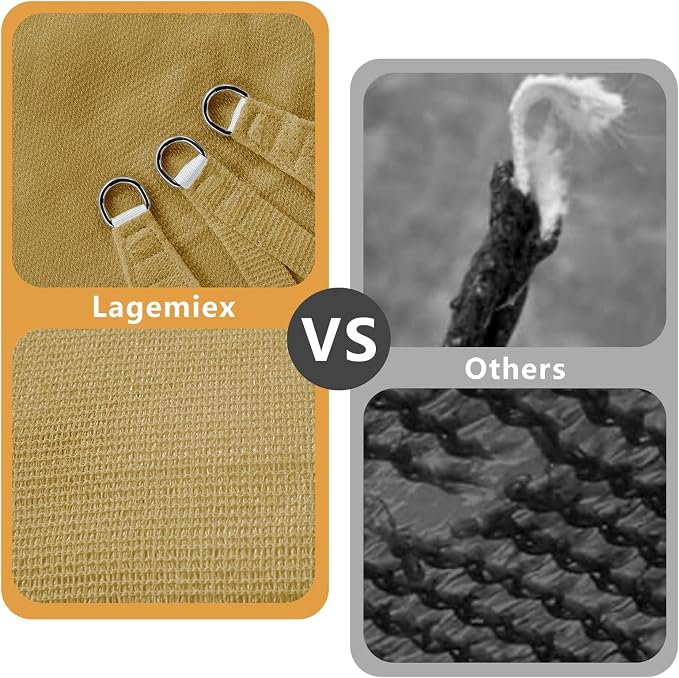 12 'x 12' x 12' Triangle Sun Shade Sail, 185 GSM HDPE, Sand | 95% UV block - Image 8