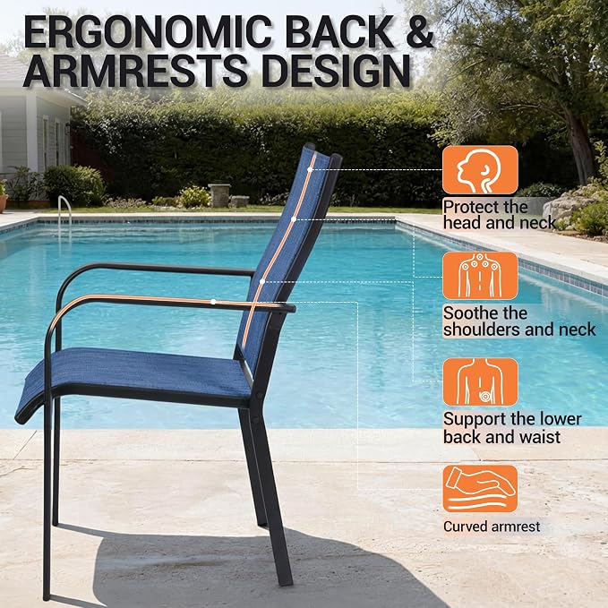 Patio Dining Chairs Set of 4, All-Weather High Back Textilene Stackable Chairs - Image 4