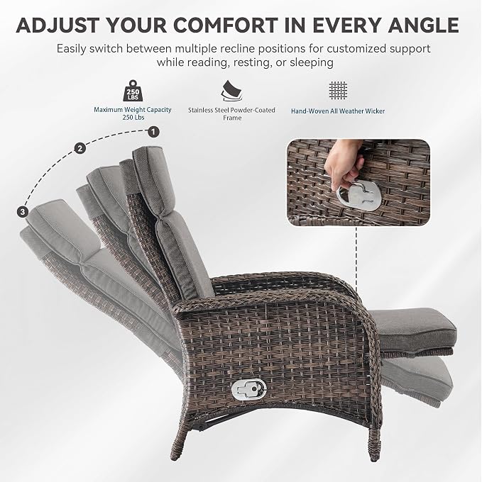 Zero Gravity Wicker Patio Recliner Chairs Set of 2 - Image 6