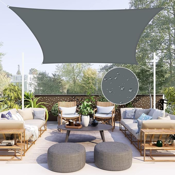 Neween Waterproof Shade Sails，Rectangle UV Block Gray Sun Shade Sail, Canopy by Neween