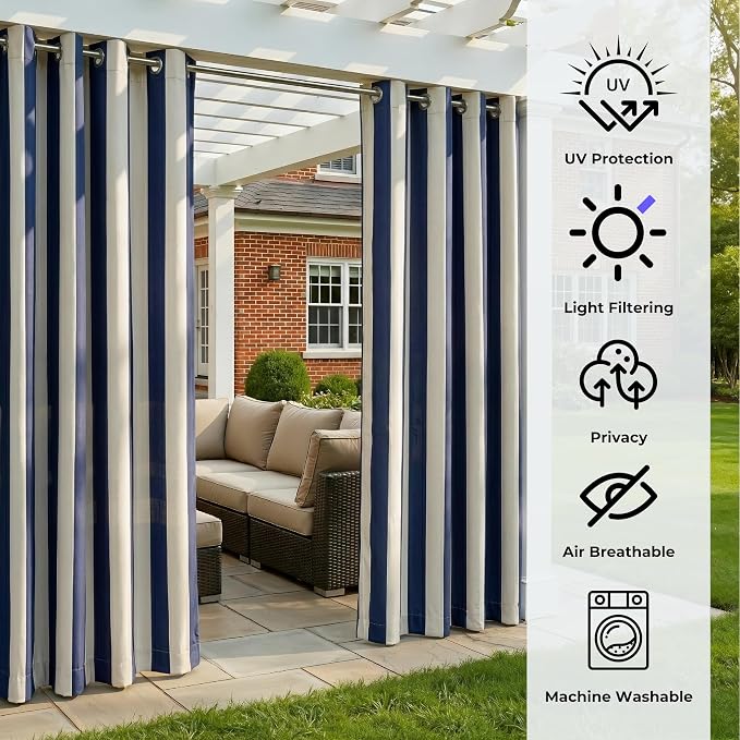 2 Panels Outdoor Stripe Curtains - Image 4