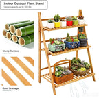 Ufine Bamboo Ladder Plant Stand 3 Tier Foldable Flower Pot Display Shelf | - Image 4